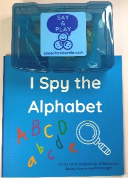 Say & Play Mini Objects I Spy the Alphabet Book + Mini Objects Kit — 26 Alphabet Objects, Magnifying Glass and Question Cards - Speech and Smile