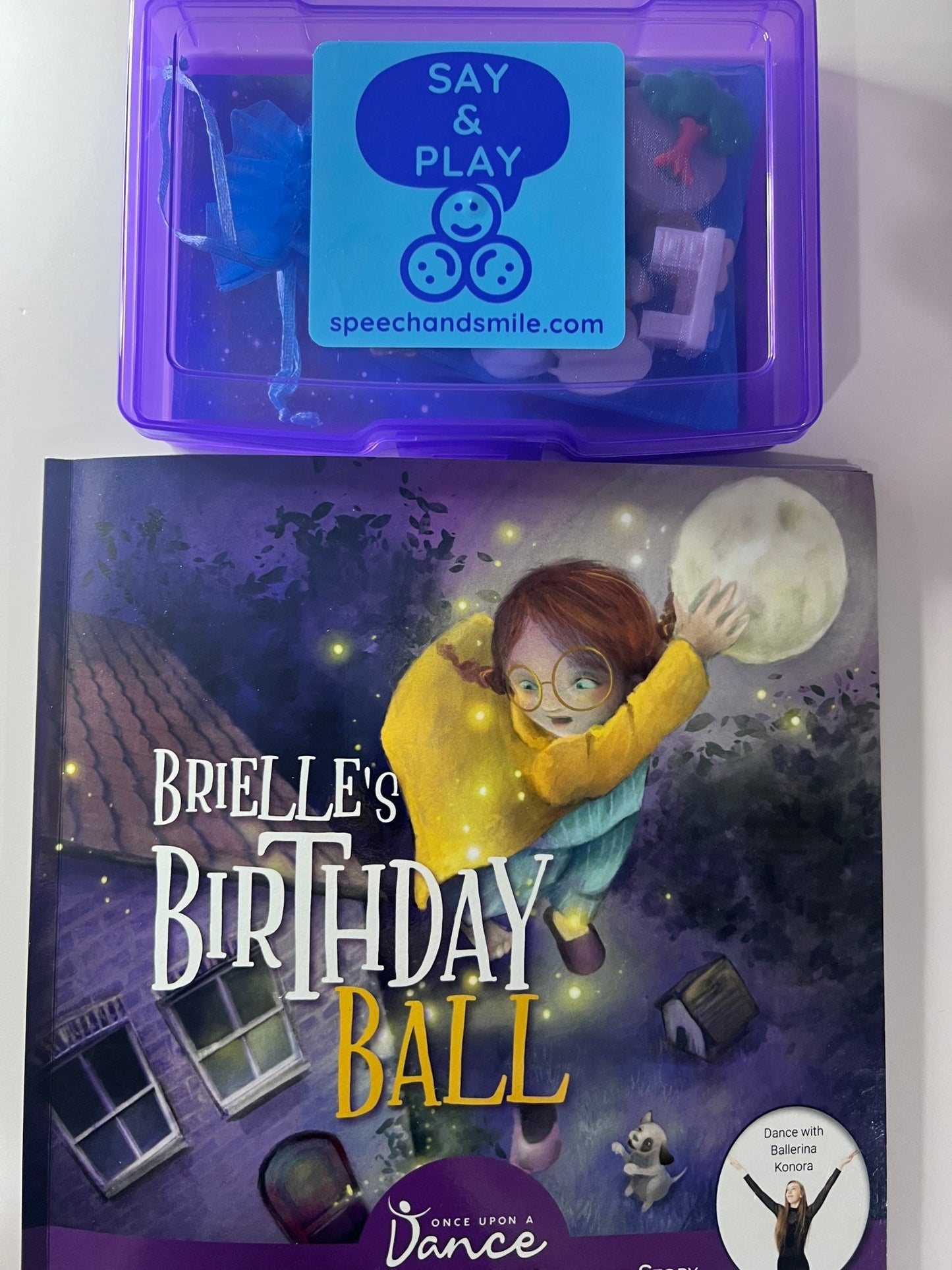 Say & Play Story Kit – Brielle’s Birthday Ball (INCLUDES BOOK) – Creative Movement Story & Speech Therapy Mini Objects - Speech and Smile