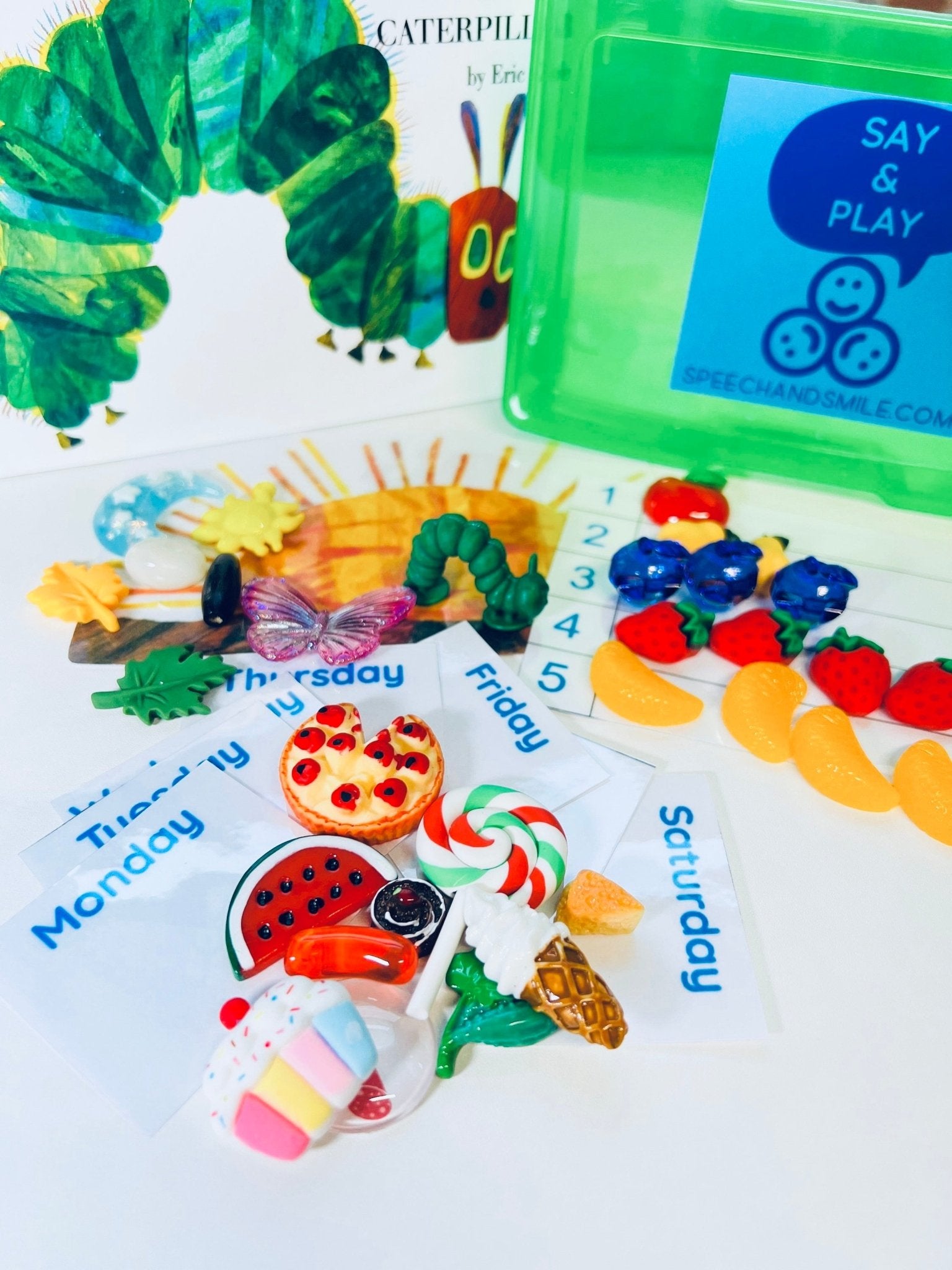 Say & Play Story Kit Very Hungry Caterpillar Mini Objects Speech Therapy Gift for Kids - Speech and Smile