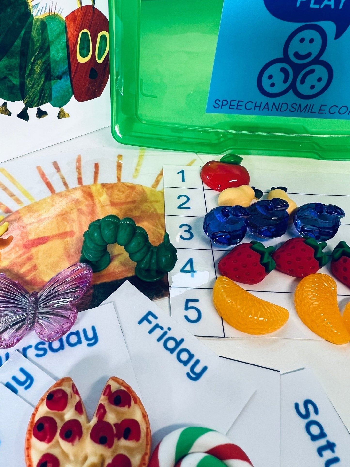 Say & Play Story Kit Very Hungry Caterpillar Mini Objects Speech Therapy Gift for Kids - Speech and Smile