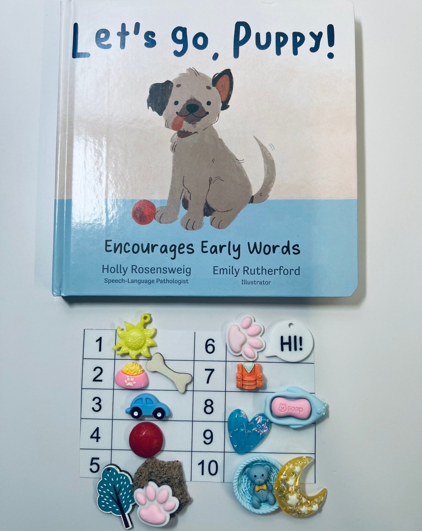 Say & Play Story Kit with Mini Objects – Let’s Go Puppy + Early Sounds Book INCLUDES BOOK - Speech Therapy, Apraxia, Language Learning - Speech and Smile