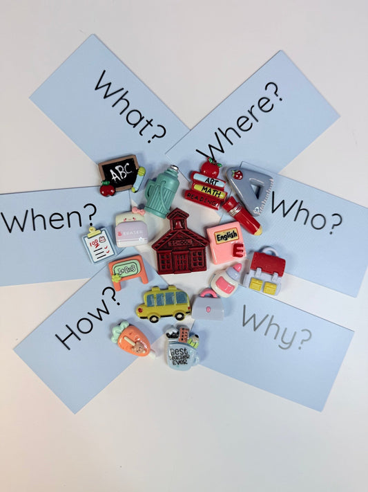 SCHOOL theme Mini Objects with Question Cards - Theme Trinkets Speech Therapy - Speech and Smile