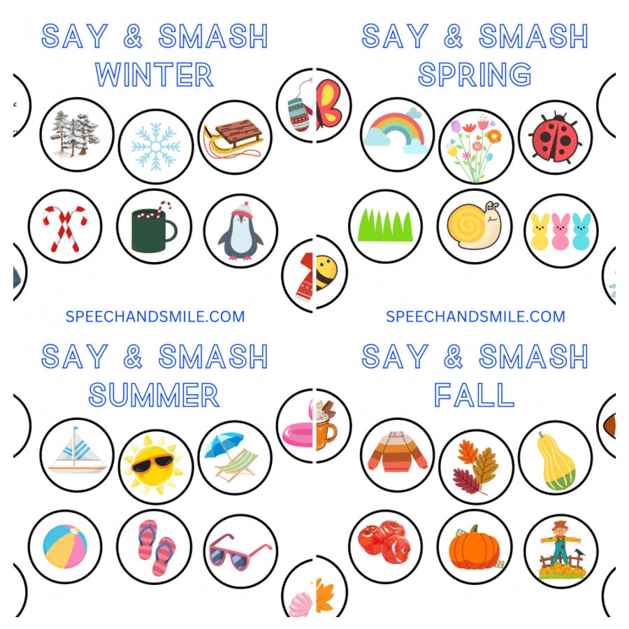 SEASONS Activity Printable Smash Mats for Playdough - Speech and Smile
