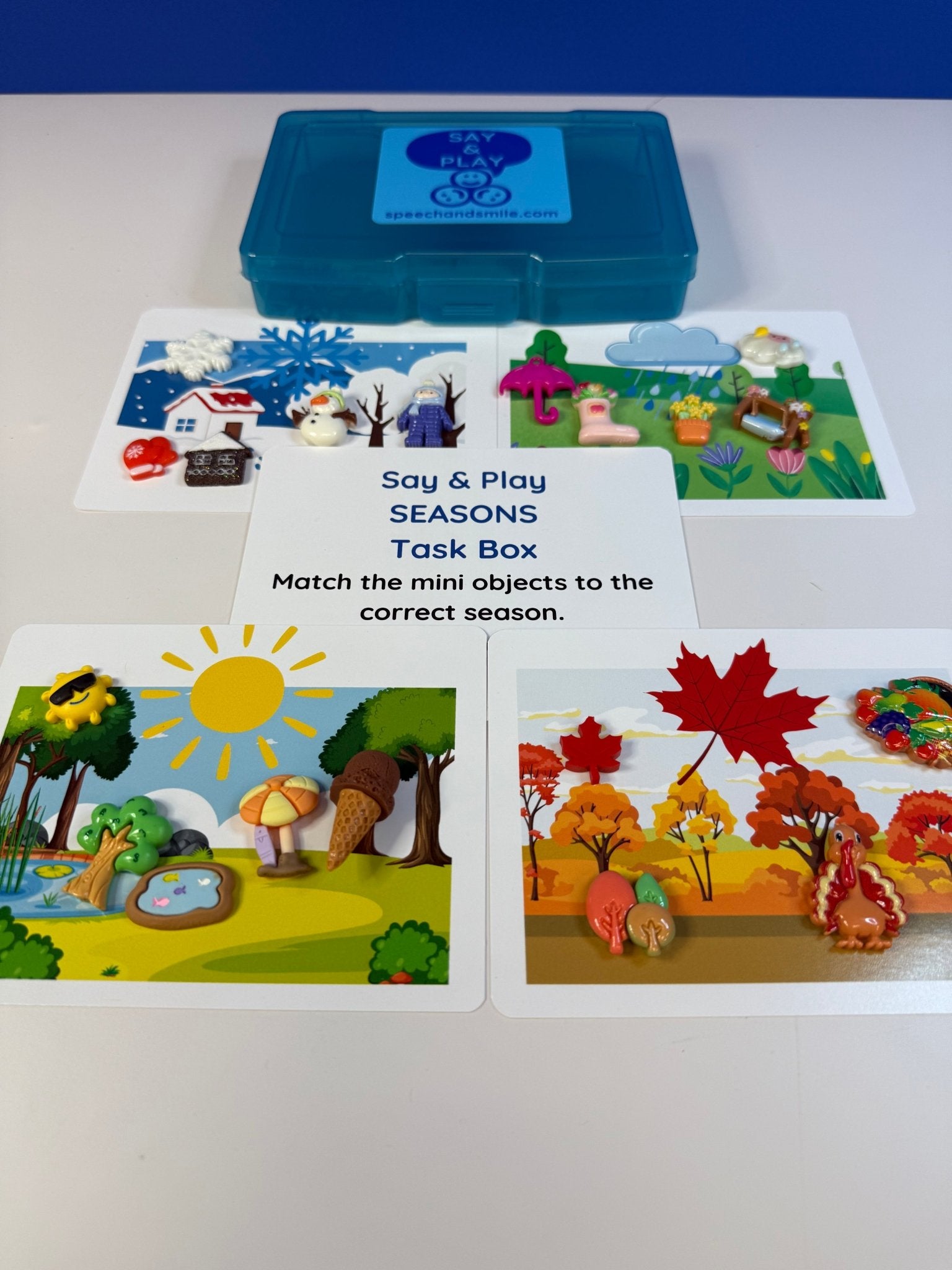 SEASONS Trinkets - Weather Theme Mini Objects for Speech Therapy Language Task Box - Speech and Smile