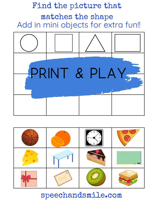 Shape Matching Printable Digital Download Preschool Worksheet for Color and Category - Speech Therapy Trinkets Mini Objects SLP - Speech and Smile