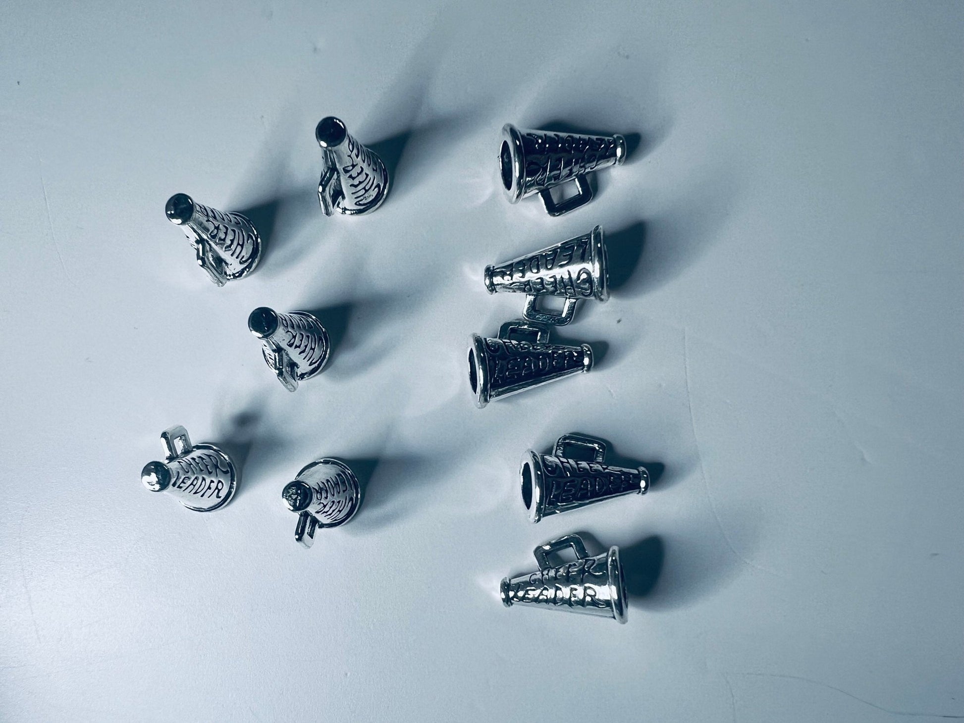 Silver Megaphone Charm - Miniature Megaphone Trinket - Dollhouse Miniature Cheerleader - Sterling Silver Tiny Cheer Megaphone Charm - Mini Objects - Speech and Smile