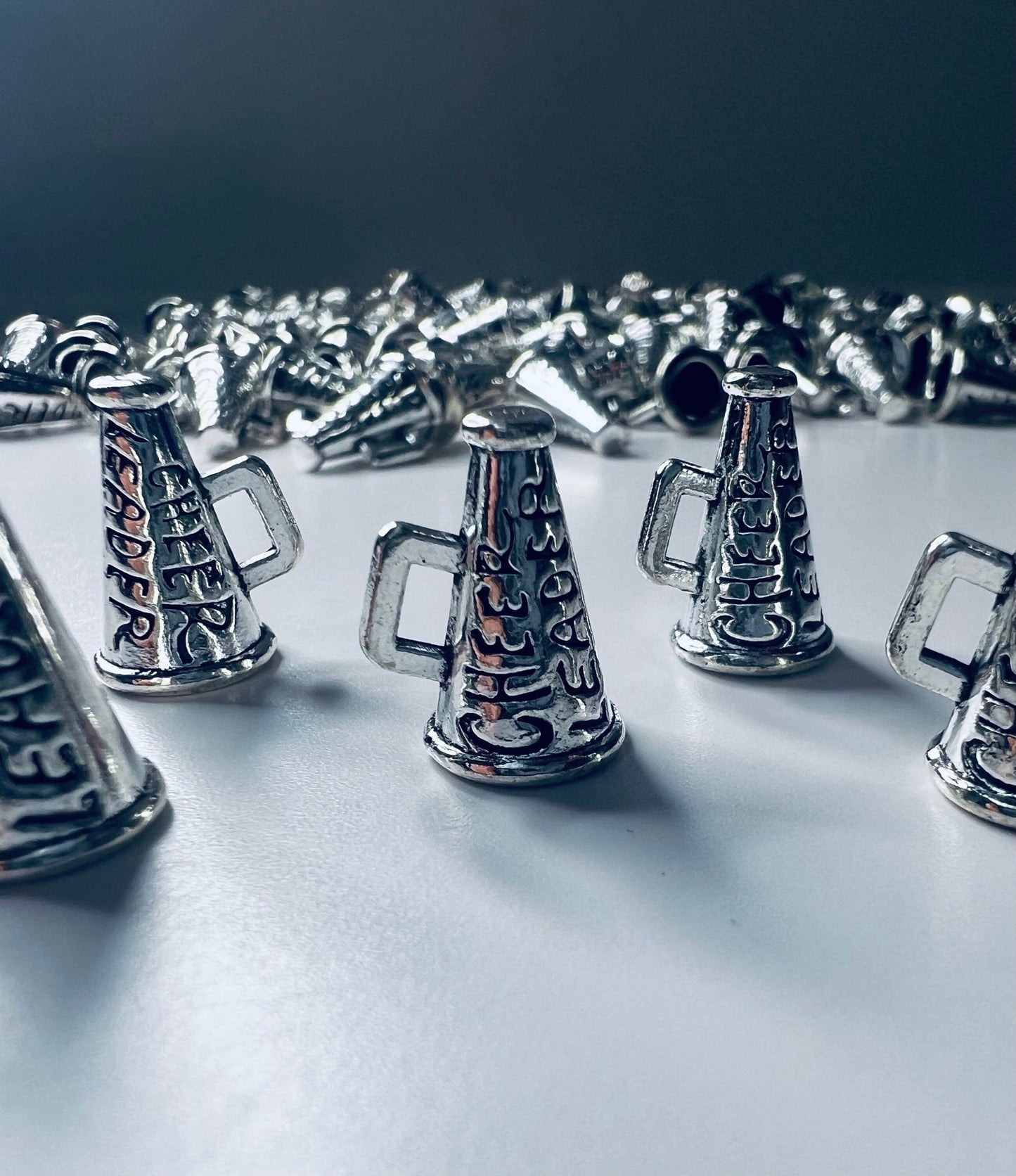 Silver Megaphone Charm - Miniature Megaphone Trinket - Dollhouse Miniature Cheerleader - Sterling Silver Tiny Cheer Megaphone Charm - Mini Objects - Speech and Smile