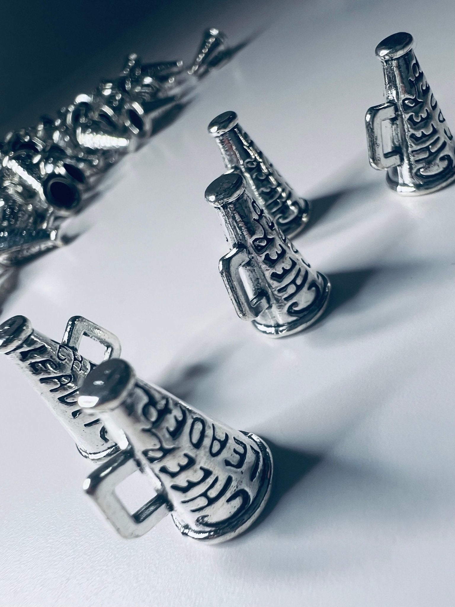 Silver Megaphone Charm - Miniature Megaphone Trinket - Dollhouse Miniature Cheerleader - Sterling Silver Tiny Cheer Megaphone Charm - Mini Objects - Speech and Smile