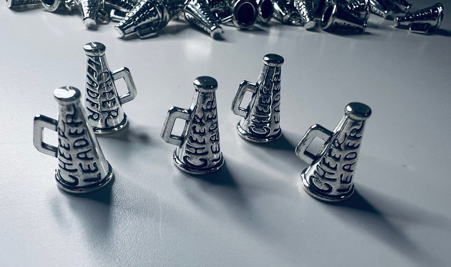 Silver Megaphone Charm - Miniature Megaphone Trinket - Dollhouse Miniature Cheerleader - Sterling Silver Tiny Cheer Megaphone Charm - Mini Objects - Speech and Smile