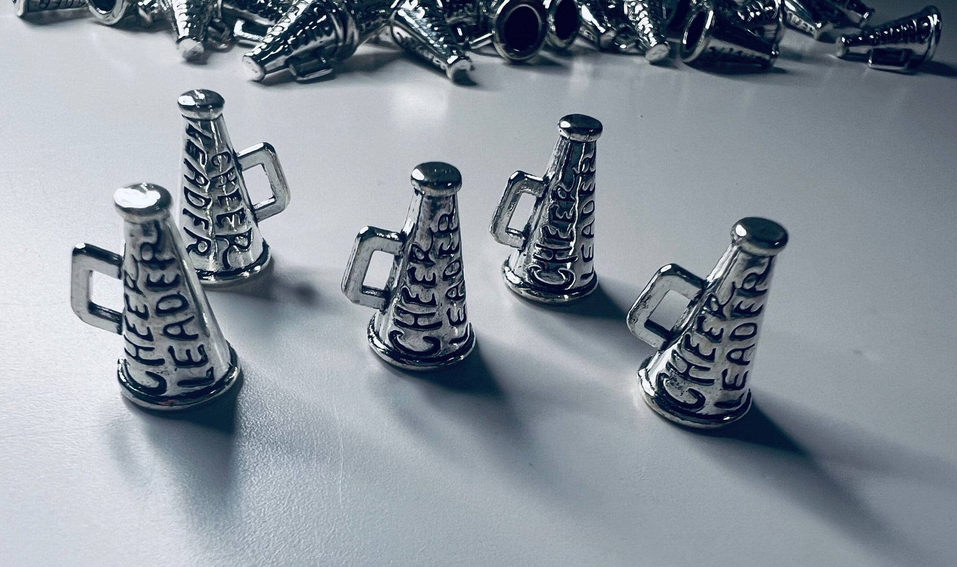 Silver Megaphone Charm - Miniature Megaphone Trinket - Dollhouse Miniature Cheerleader - Sterling Silver Tiny Cheer Megaphone Charm - Mini Objects - Speech and Smile