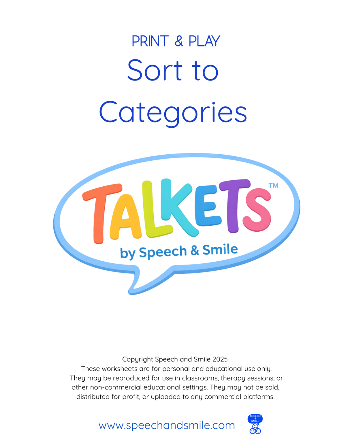 Sorting Categories Activity for Mini Objects Talkets - Just Print and ...