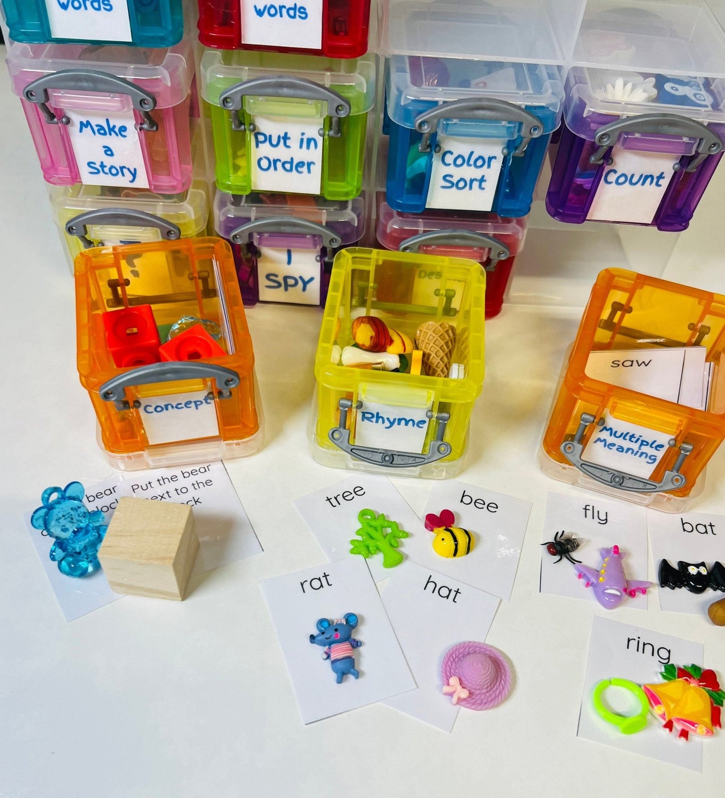 Speech and Language Therapy Activities Mini Objects Set Trinkets in Organizer - Speech Therapy Activities - Minature Objects for slp - Speech and Smile