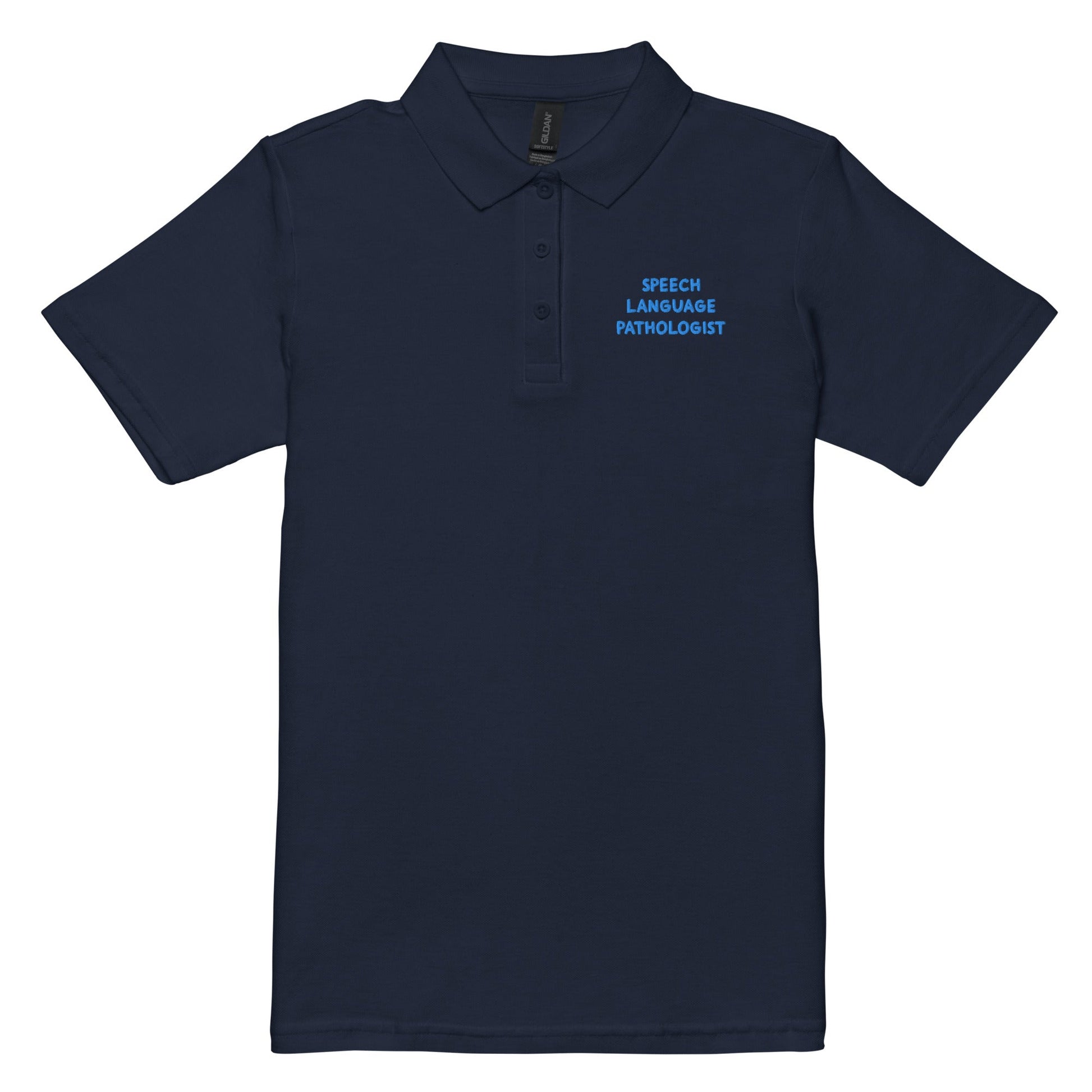 Speech Language Pathologist Polo Shirt Blue EMBROIDERED - Speech and Smile