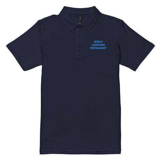 Speech Language Pathologist Polo Shirt Blue EMBROIDERED - Speech and Smile