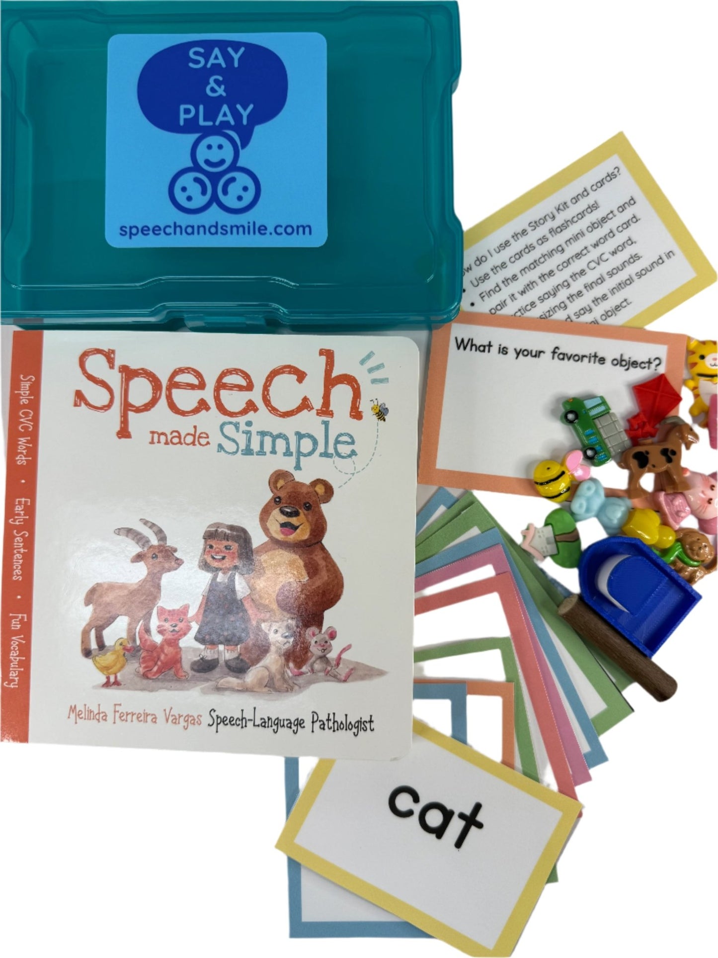 Speech Made Simple – Early Childhood CVC Word Book Mini Objects | Rhyming Speech Therapy Kit, Phonics Practice, Say and Play Learning - Speech and Smile