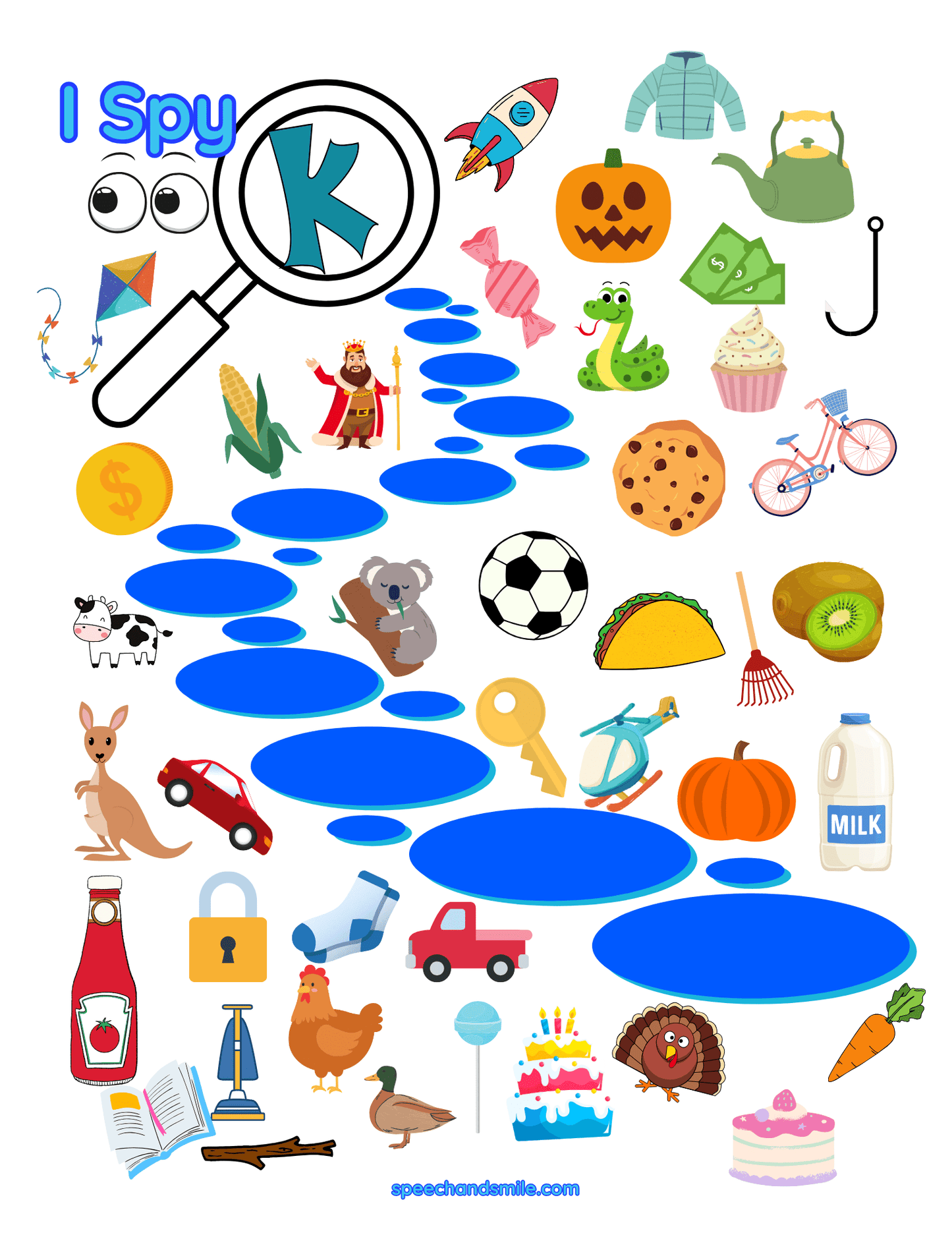 Speech Therapy I Spy K Sound Worksheet I Spy Activity Letter K Printable I Spy Worksheet - Speech and Smile