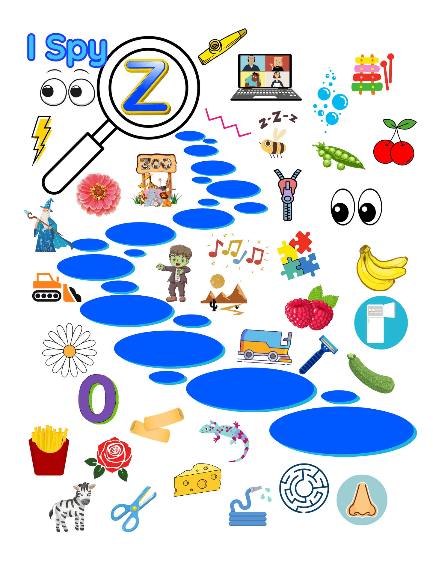 Speech Therapy I Spy Z Sound Worksheet I Spy Activity Letter Z Printable I Spy Worksheet - Speech and Smile