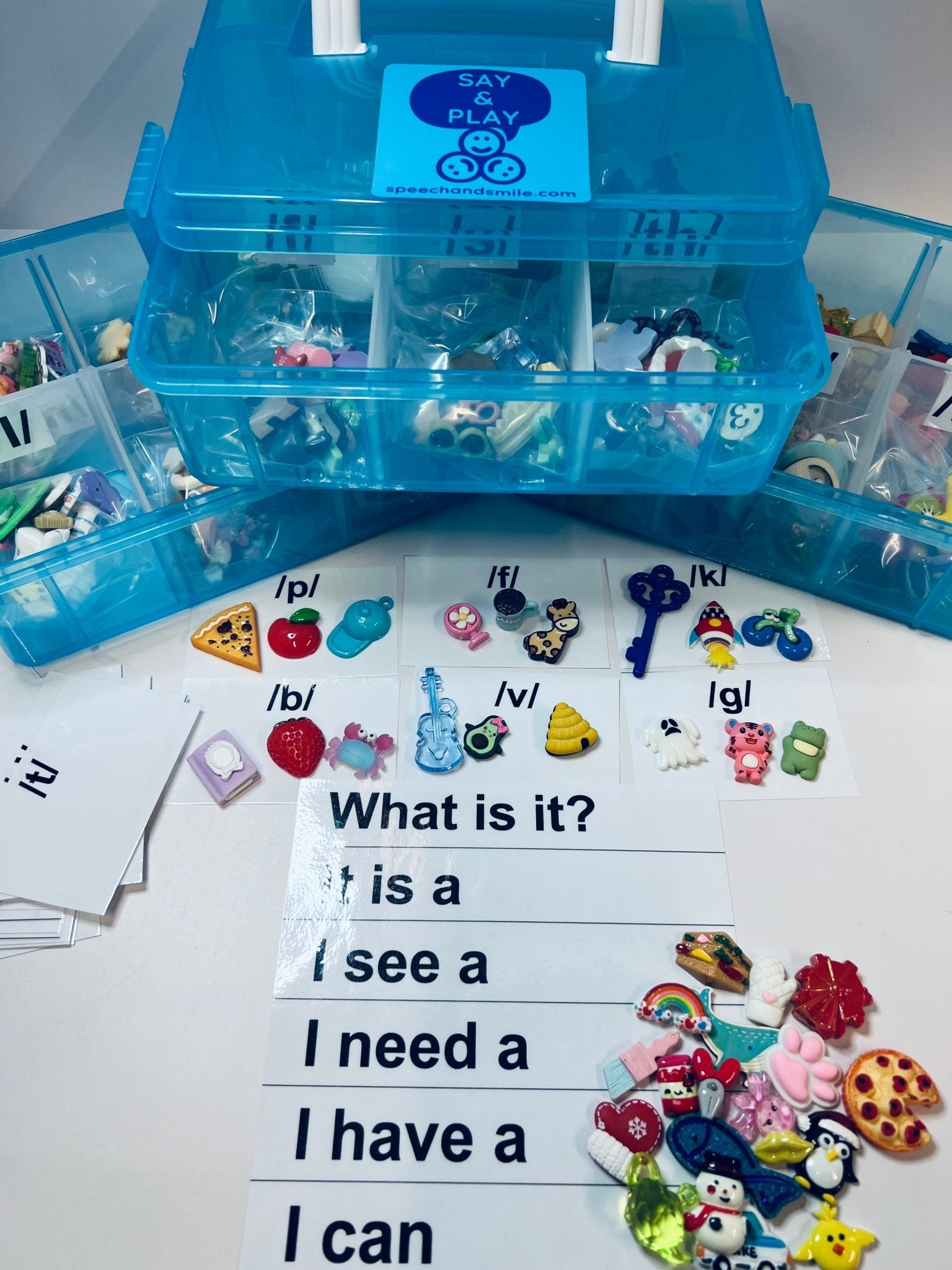 Speech Therapy Mini Objects Set – 300+ Articulation Trinkets with Sound Cards in Portable Case | Say & Play Mini Objects™ Kit for Speech Sounds - Speech and Smile