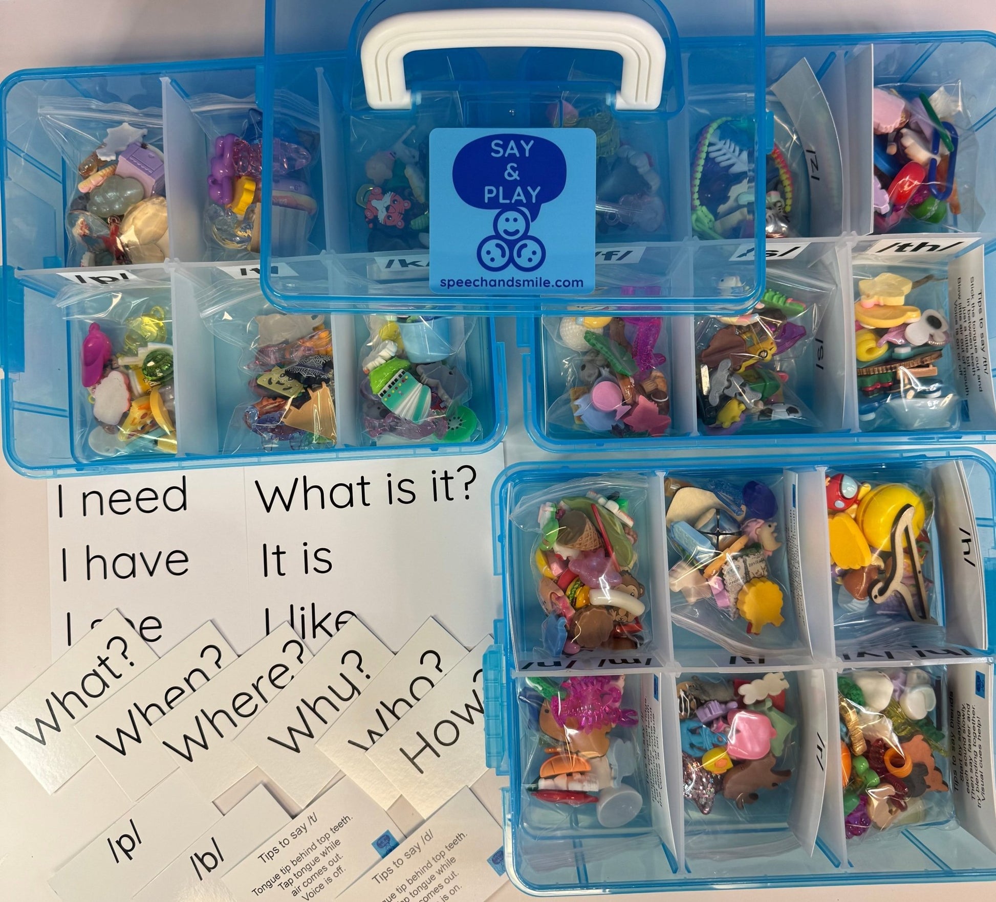 Speech Therapy Mini Objects Set – 300+ Articulation Trinkets with Sound Cards in Portable Case | Say & Play Mini Objects™ Kit for Speech Sounds - Speech and Smile