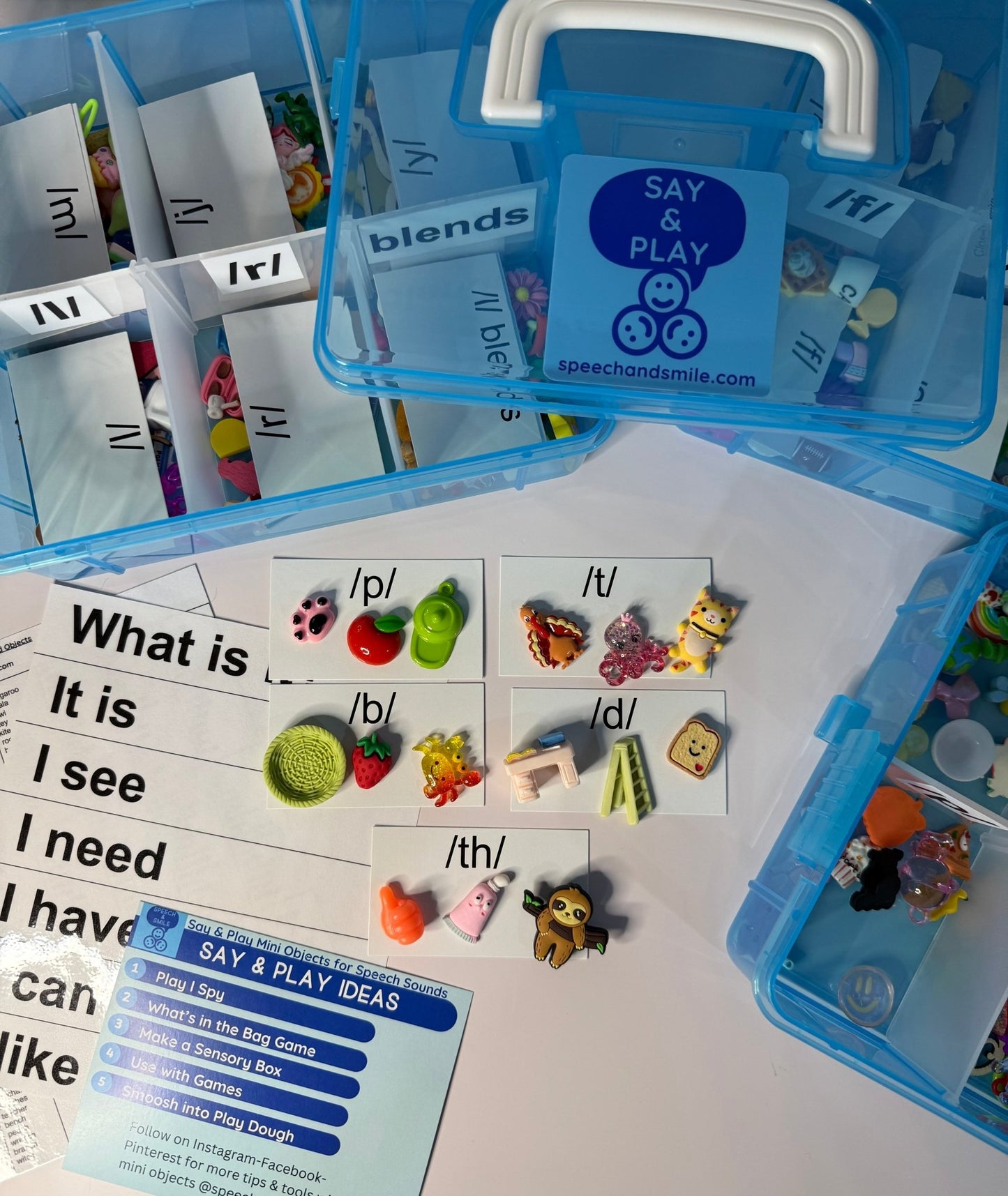 Speech Therapy Mini Objects Set – 300+ Articulation Trinkets with Sound Cards in Portable Case | Say & Play Mini Objects™ Kit for Speech Sounds - Speech and Smile