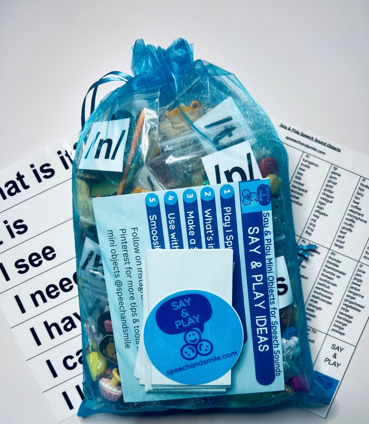 Speech Therapy Mini Objects Set ALL sounds included Articulation Trinkets IN BAGS Say and Play Mini Objects Doodads for Speech Therapy - Speech and Smile