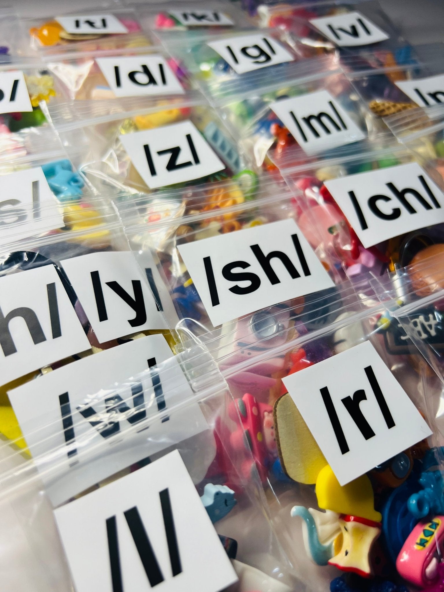Speech Therapy Mini Objects Set ALL sounds included Articulation Trinkets IN BAGS Say and Play Mini Objects Doodads for Speech Therapy - Speech and Smile