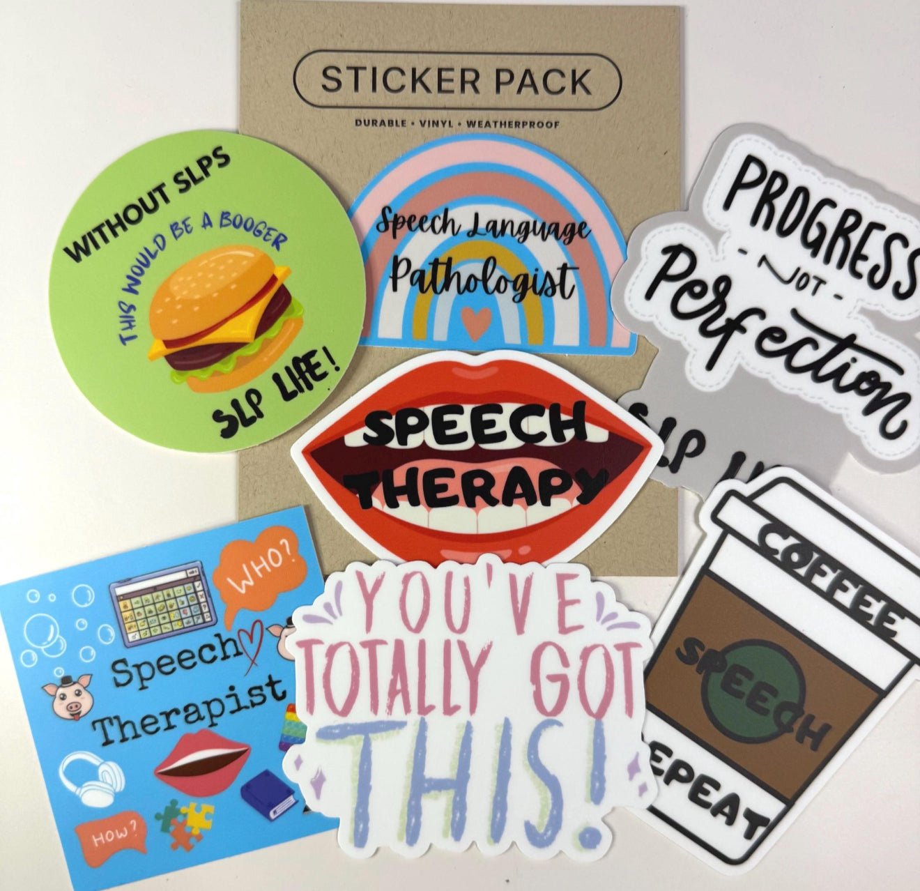 Speech Therapy Stickers - Includes all 7 - SLP Sticker Pack Speechie Laptop water bottle Stickers - Great Quality - Speech and Smile