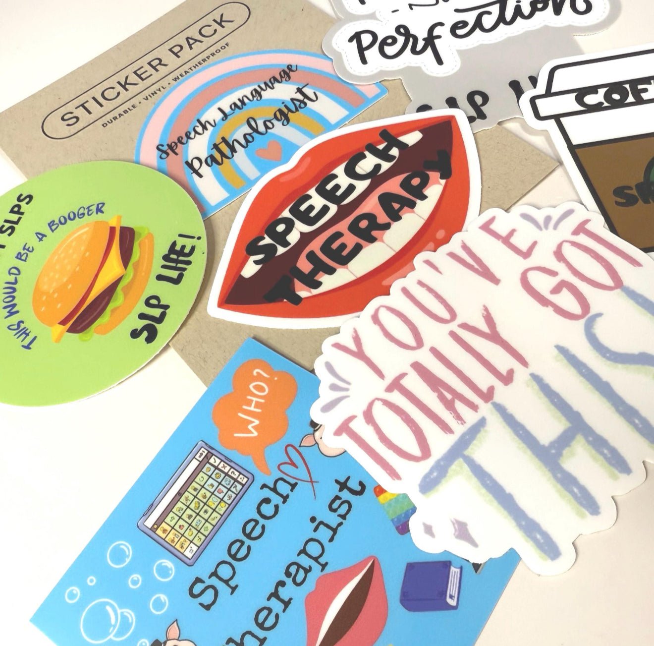Speech Therapy Stickers - Includes all 7 - SLP Sticker Pack Speechie Laptop water bottle Stickers - Great Quality - Speech and Smile
