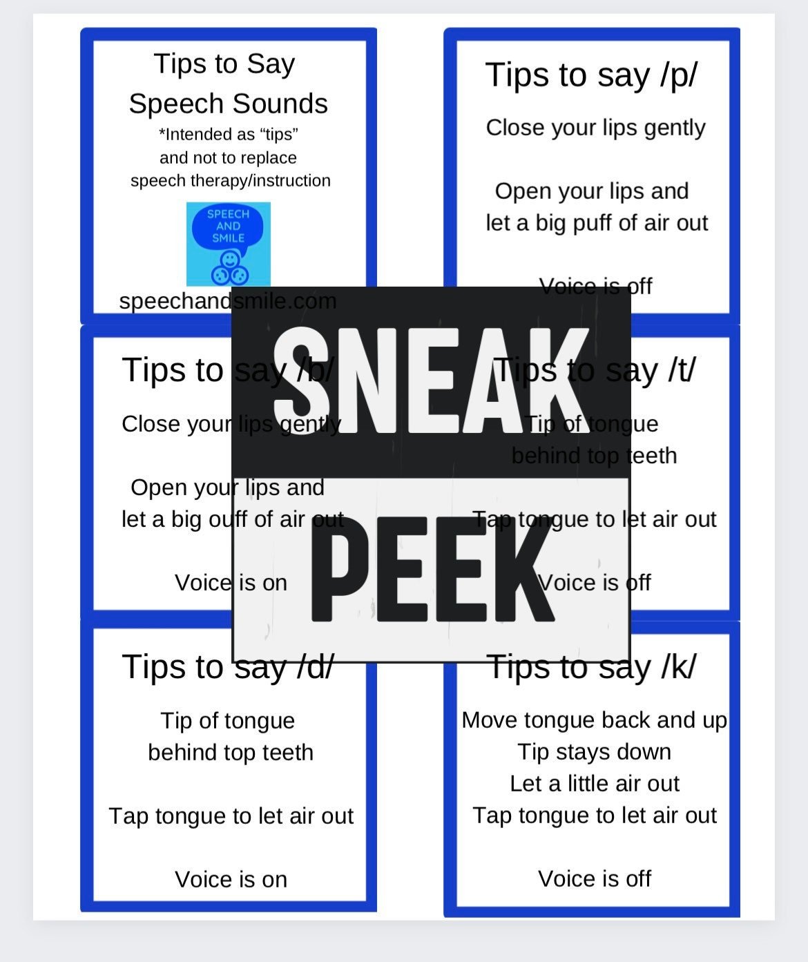 Speech Therapy Tip Cards FREE PRINTABLE Speech Therapy Cue Cards Tips to Make Speech Sounds - Speech and Smile
