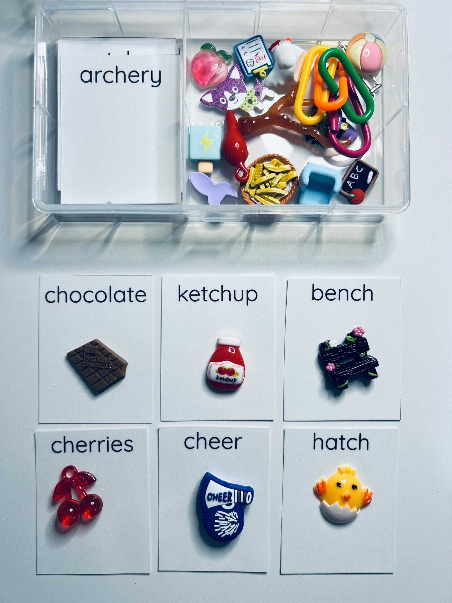 Speech Therapy Trinkets for /ch/ sound Say and Play Mini Objects Kit Articulation Mini Objects Speech Therapy Kit - Speech and Smile
