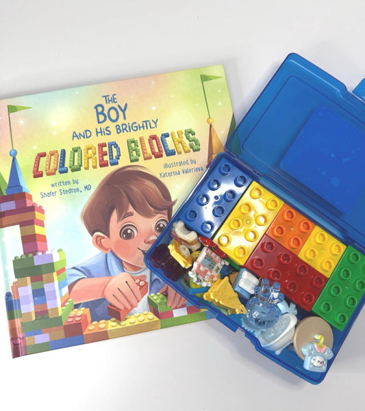 Story Kit About Emotions - Boy and His Brightly Colored Blocks INCLUDES BOOK – Mini Objects Speech Therapy Book Companion - Speech and Smile