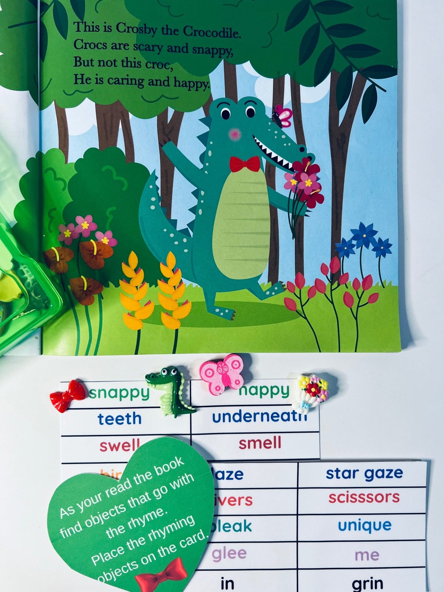 Story Kit (book included) for Crosby the Not so Snappy Crocodile Say and Play Mini Objects Speech Therapy Book About Differences - Speech and Smile