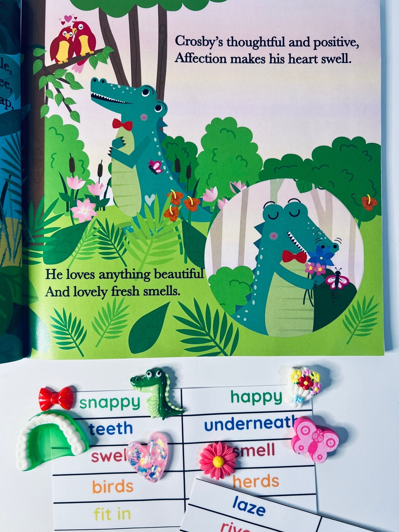 Story Kit (book included) for Crosby the Not so Snappy Crocodile Say and Play Mini Objects Speech Therapy Book About Differences - Speech and Smile