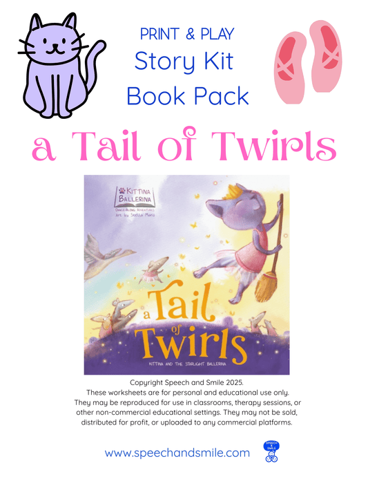 Story Kit Companion Pack – a Tail of Twirls PRINTABLE ACTIVITIES Instant Download Book Extension - Speech and Smile