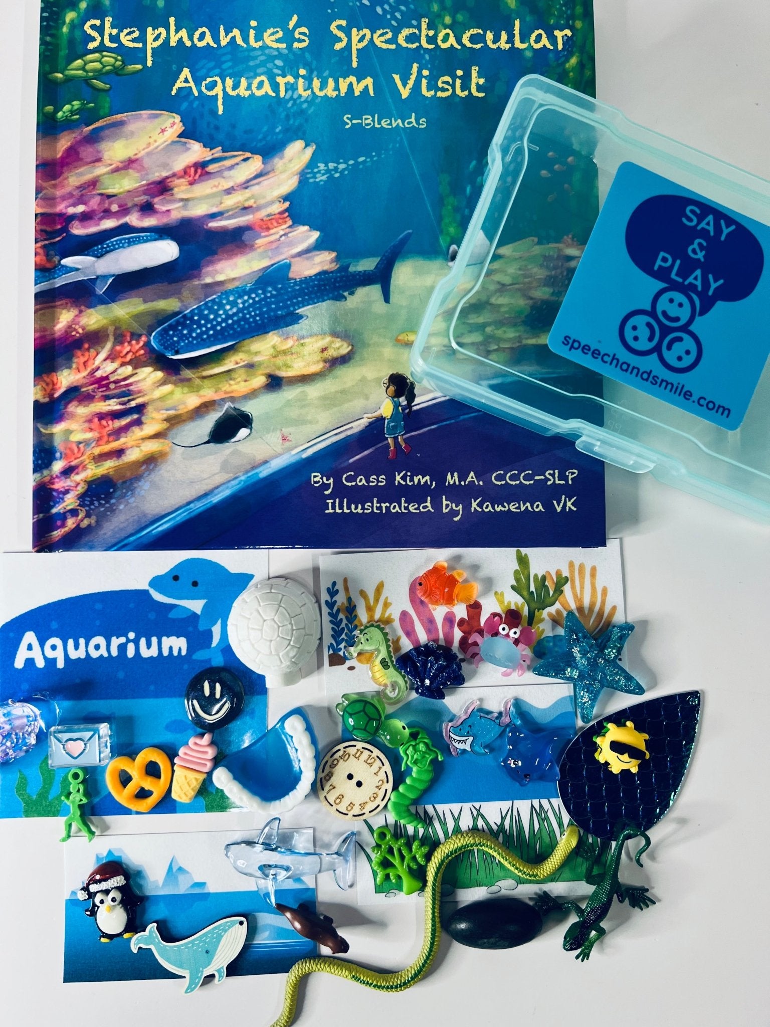 Story Kit for Stephanie's Spectacular Aquarium Visit Book for S - Blends Mini Objects for Speech Therapy - Speech and Smile
