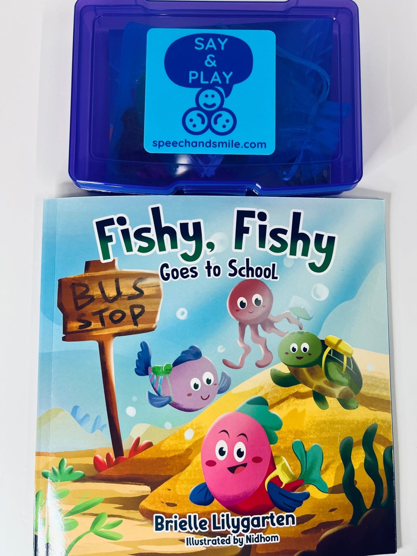 Story Kit Mini Objects for Fishy Fishy Goes to School – INCLUDES BOOK Preschool Rhyme – Ocean Theme Speech Therapy - Speech and Smile