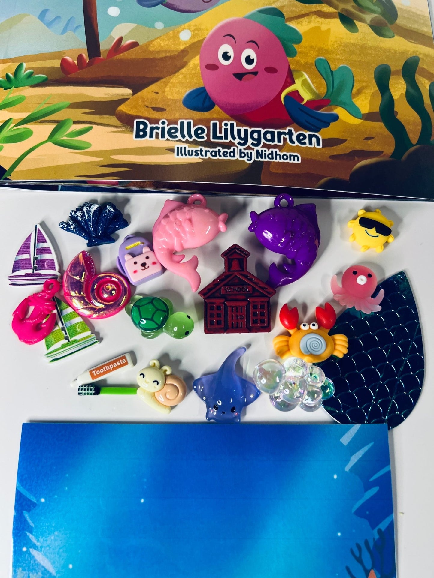 Story Kit Mini Objects for Fishy Fishy Goes to School – INCLUDES BOOK Preschool Rhyme – Ocean Theme Speech Therapy - Speech and Smile