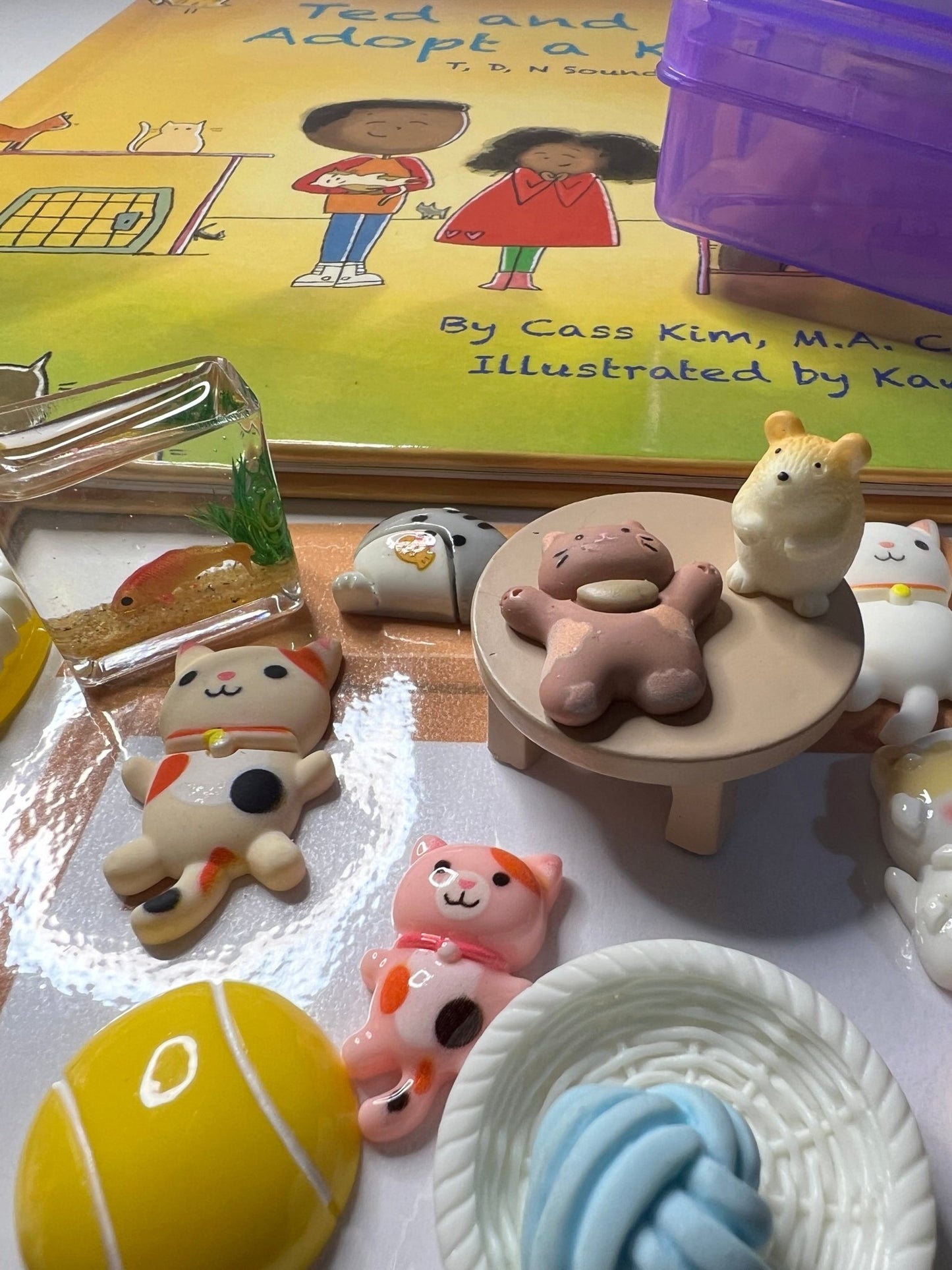 Story Kit Speech Therapy Early Sounds Mini Objects for Speech Therapy Ted and Tina Adopt a Kitten Articulation Miniature Objects - Speech and Smile