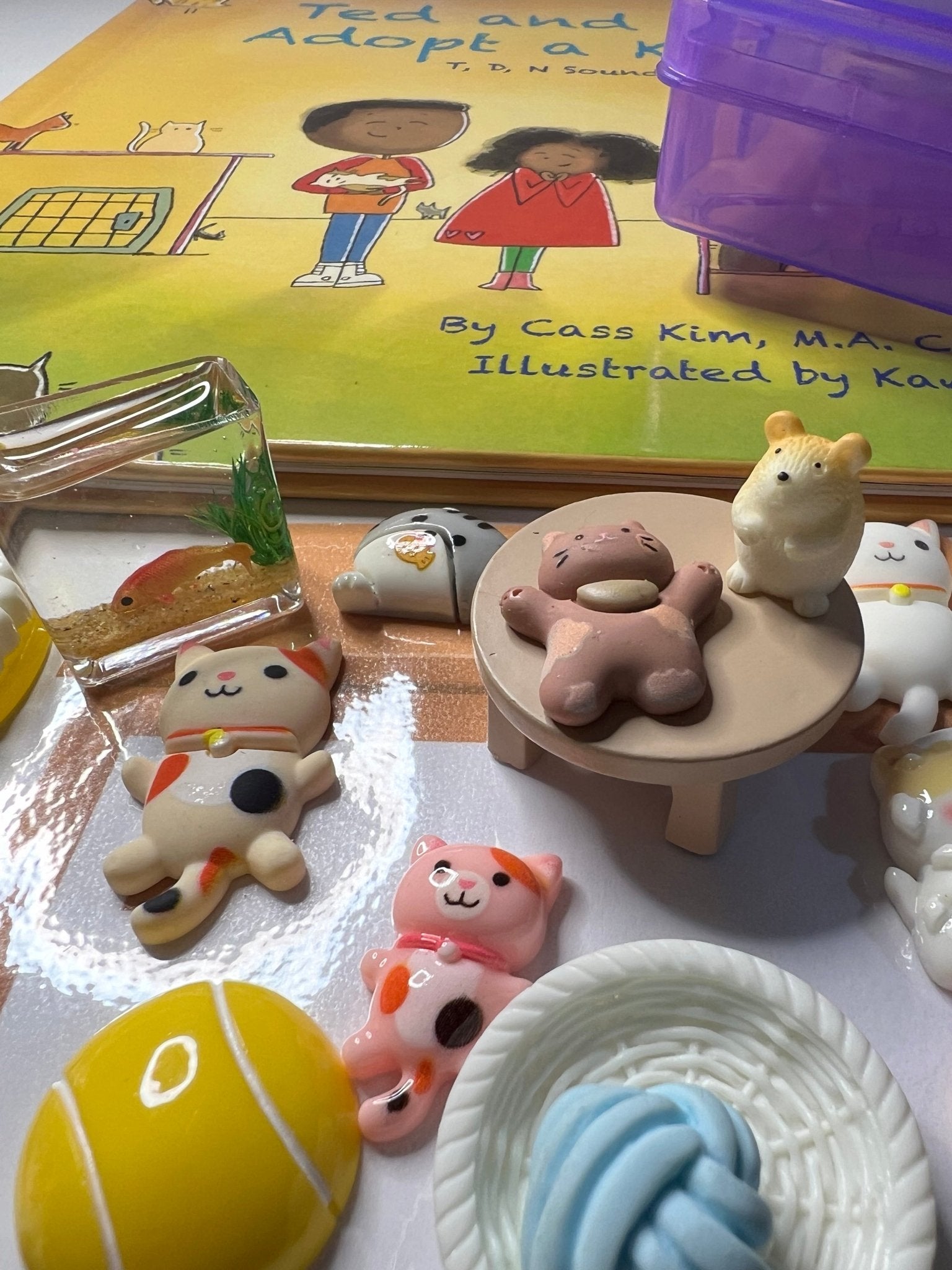 Story Kit Speech Therapy Early Sounds Mini Objects for Speech Therapy Ted and Tina Adopt a Kitten Articulation Miniature Objects - Speech and Smile