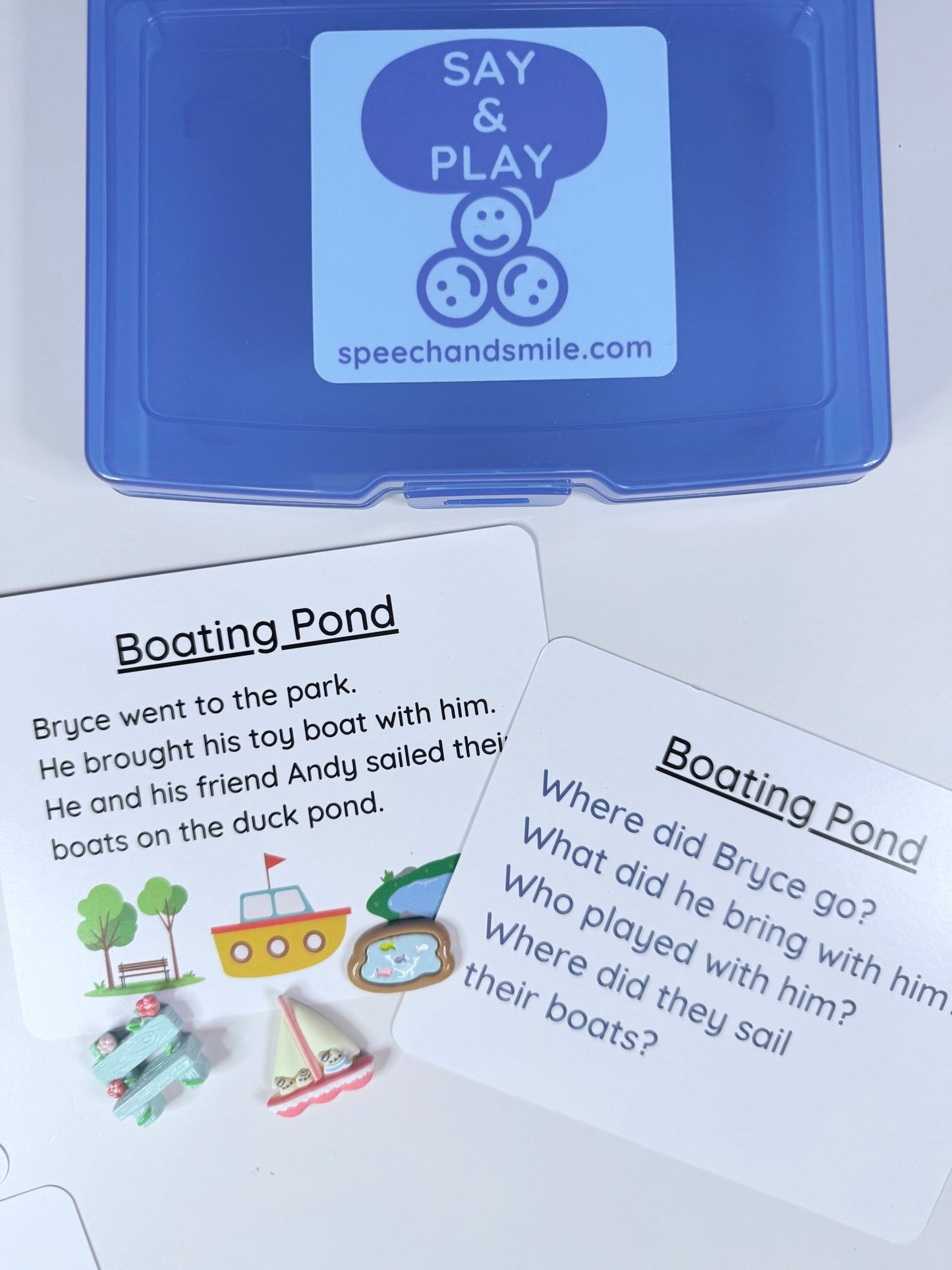 Story Recall Task Box with Mini Objects | Double - Sided Story Cards | Speech Therapy & Language Activity - Speech and Smile