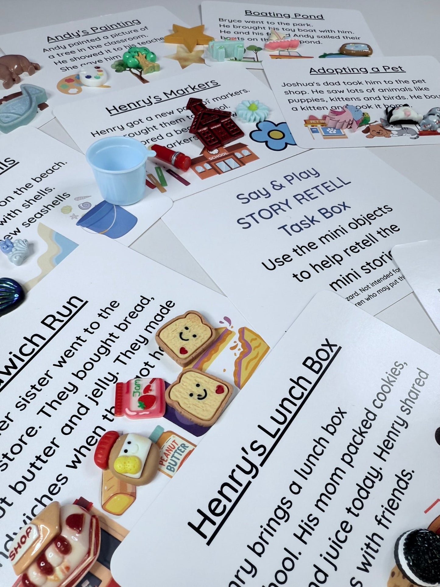 Story Recall Task Box with Mini Objects | Double - Sided Story Cards | Speech Therapy & Language Activity - Speech and Smile