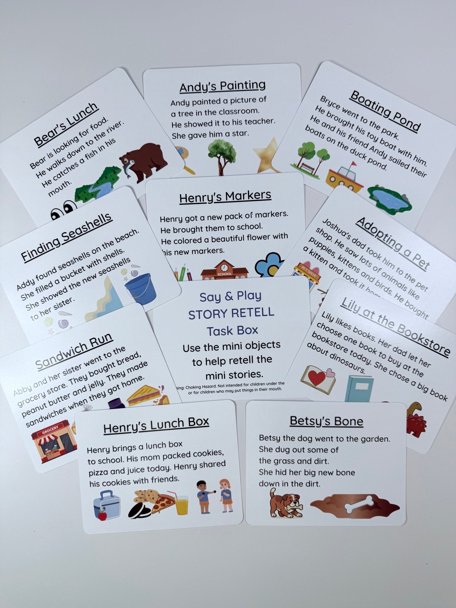 Story Recall Task Box with Mini Objects | Double - Sided Story Cards | Speech Therapy & Language Activity - Speech and Smile