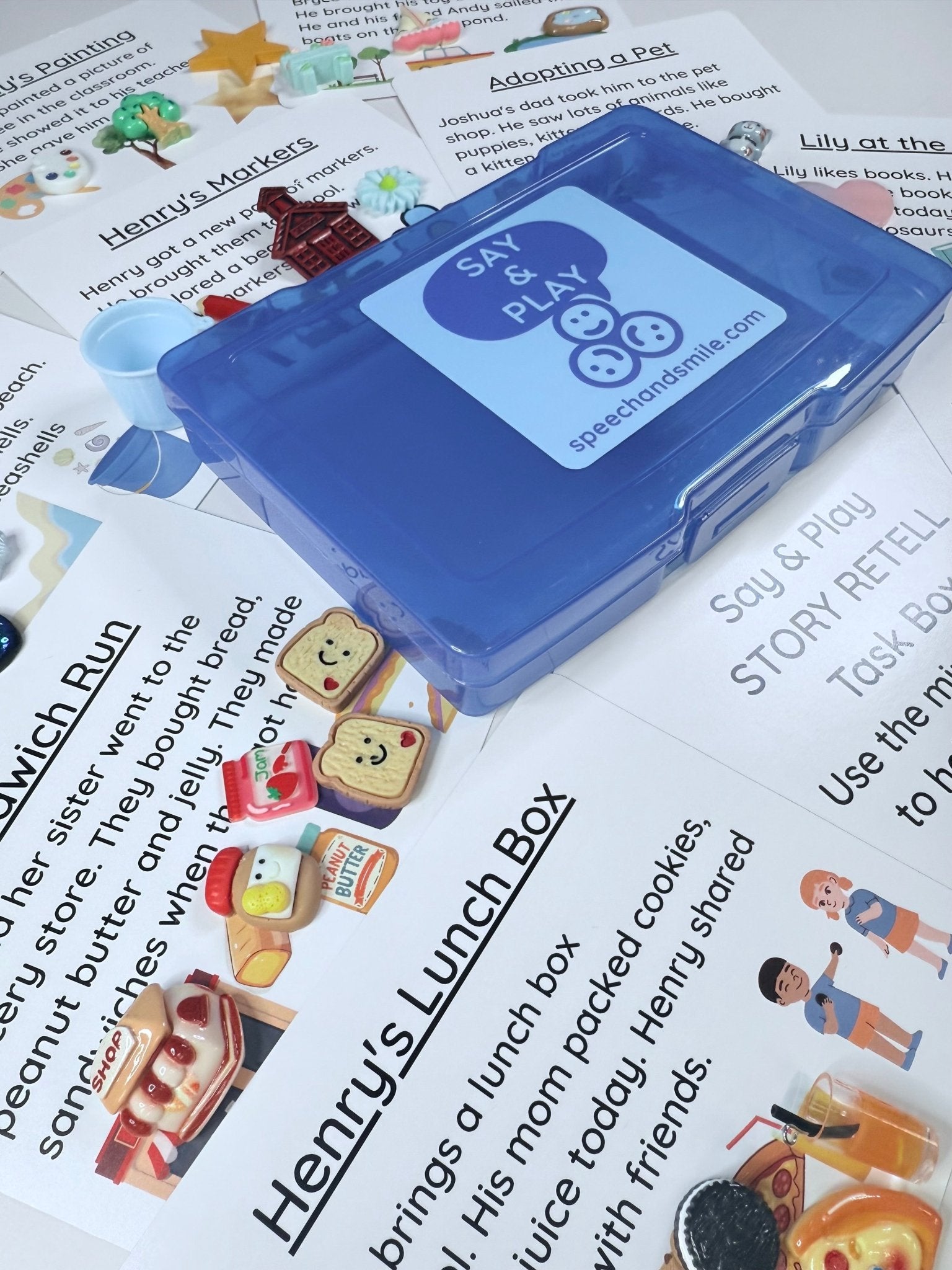 Story Recall Task Box with Mini Objects | Double - Sided Story Cards | Speech Therapy & Language Activity - Speech and Smile