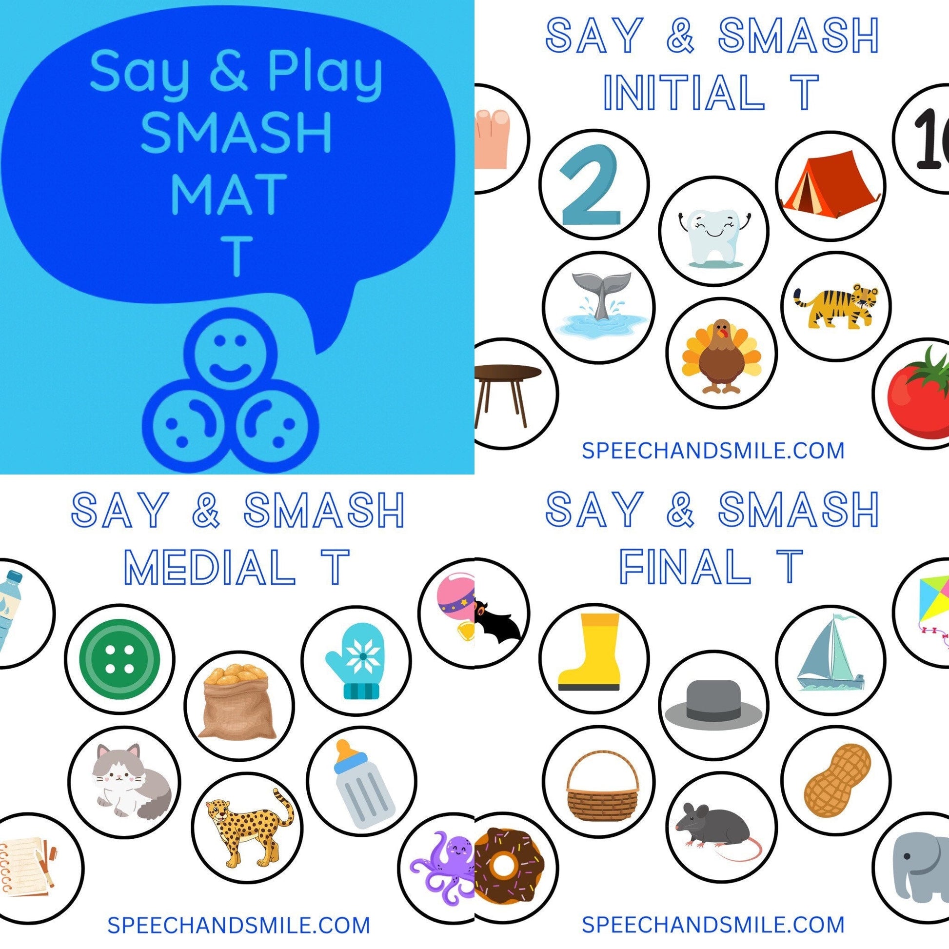 T Sound Smash Mat for Play Dough - Printable Speech Therapy Materials - Speech Therapy - Speech and Smile - Speech Therapy Tools - Letter T Activity - Speech and Smile