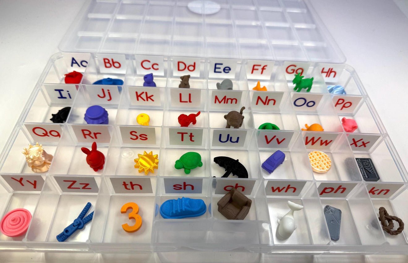 Talkets™ 32 Mini Objects Alphabet & Digraph Set with Labeled Storage Case | Speech Therapy Mini Object | Phonics Manipulatives - Speech and Smile