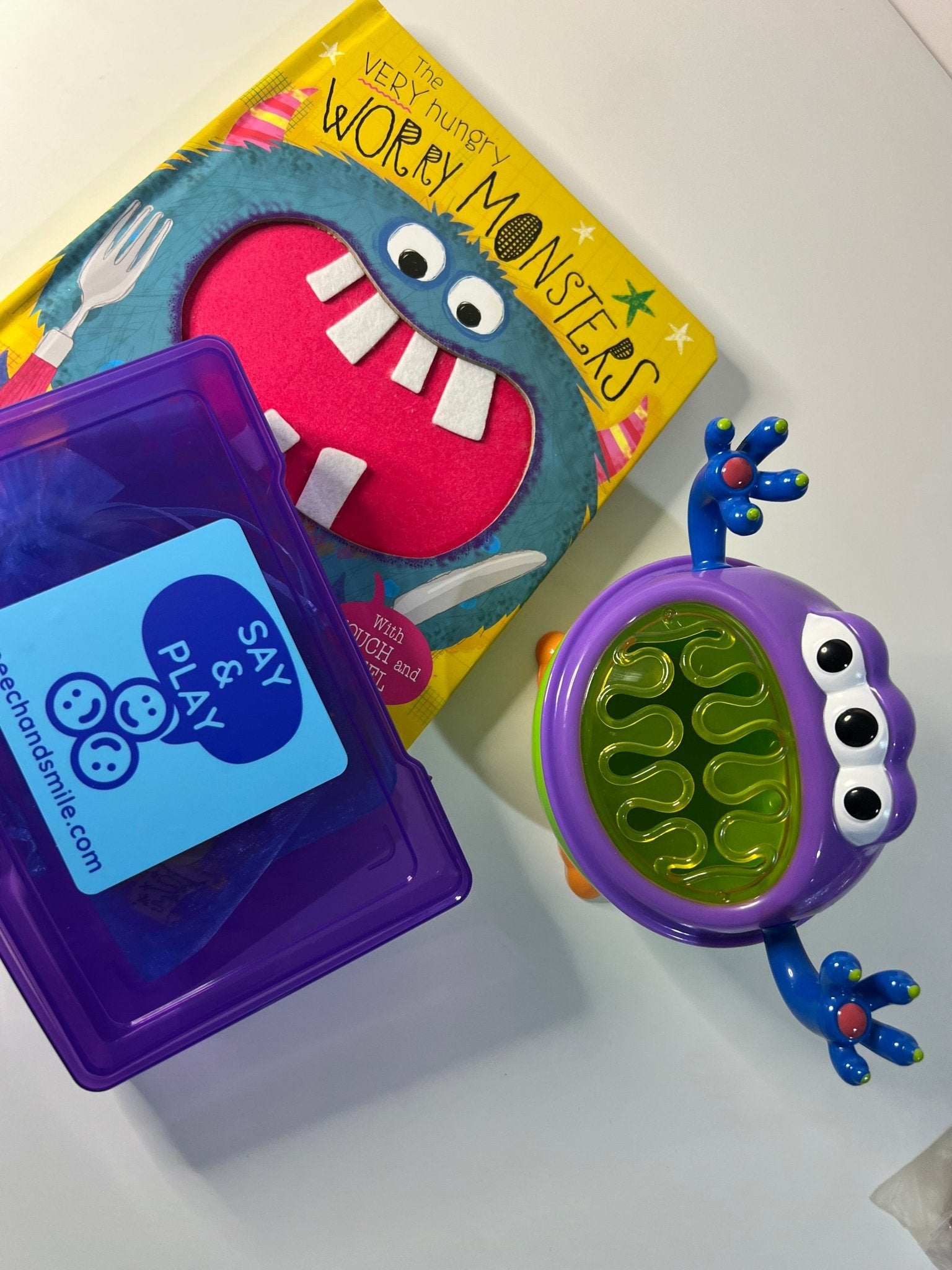 The Very Hungry Worry Monsters Book with Mini Objects - Speech Therapy Trinkets - Speech and Smile