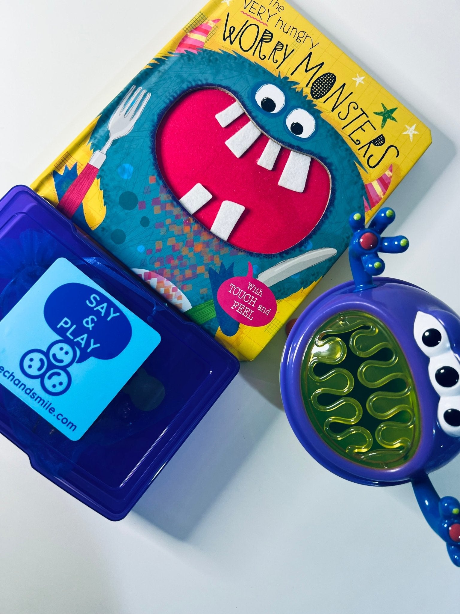 The Very Hungry Worry Monsters Book with Mini Objects - Speech Therapy Trinkets - Speech and Smile