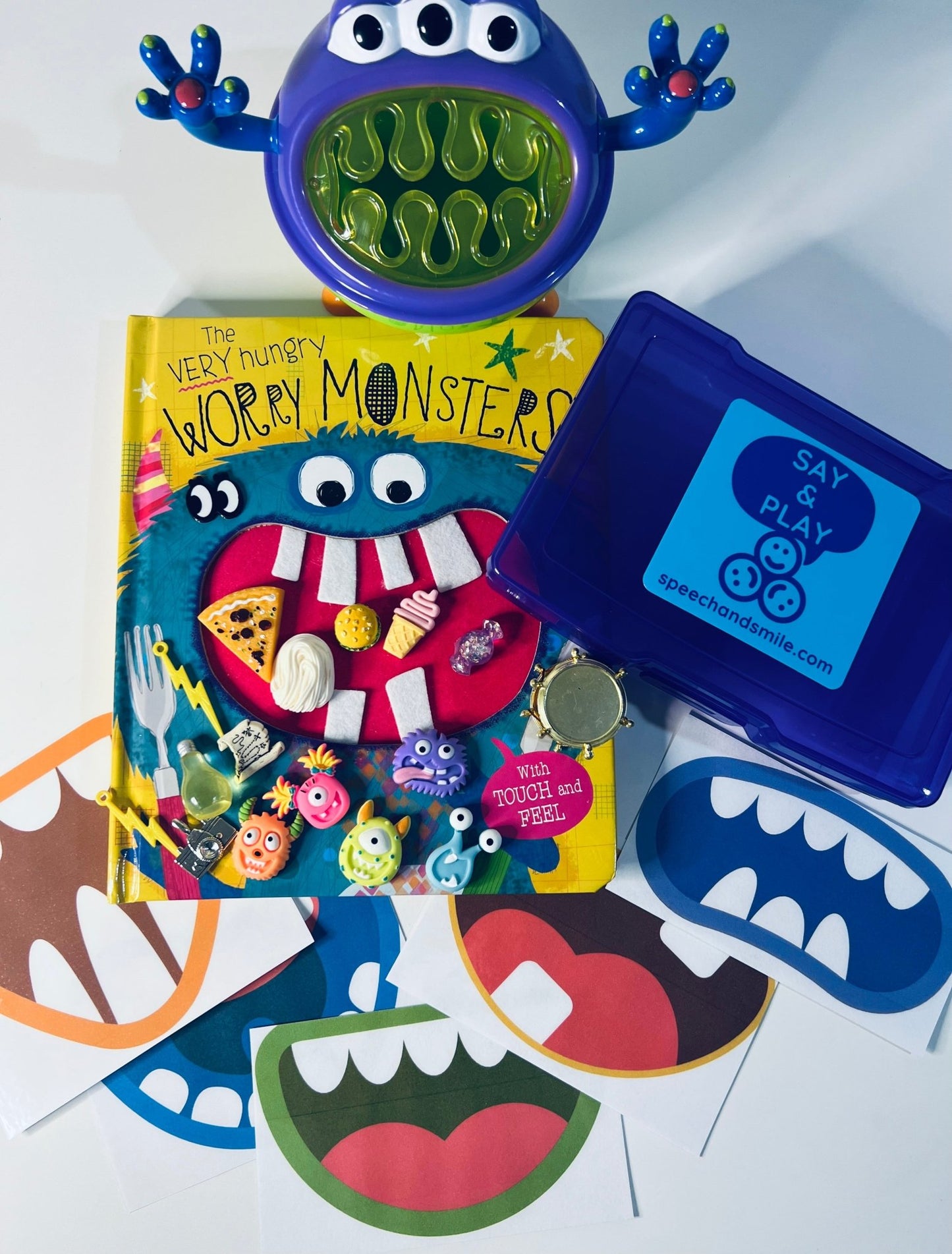 The Very Hungry Worry Monsters Book with Mini Objects - Speech Therapy Trinkets - Speech and Smile