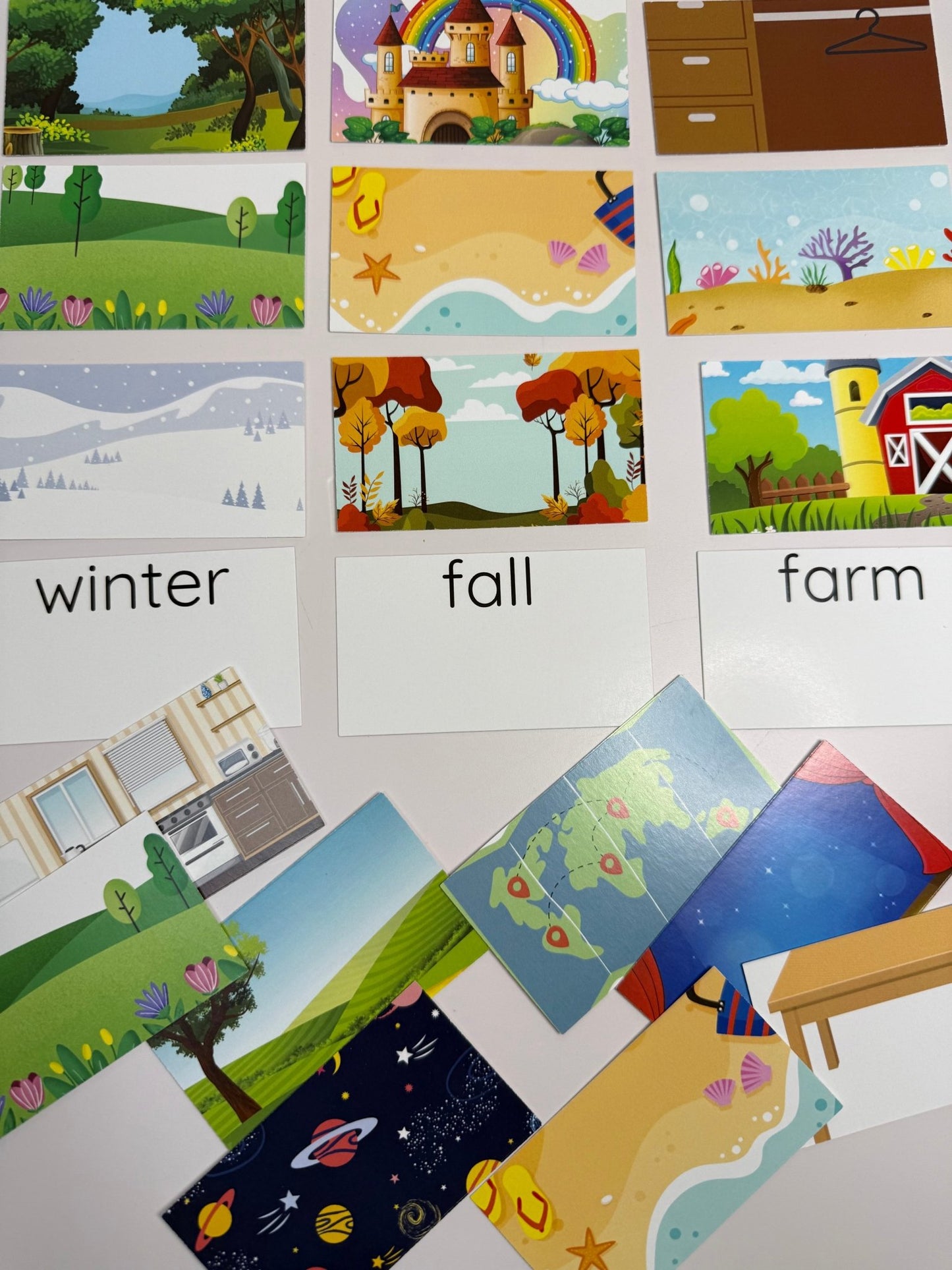 Theme Cards for Mini Objects – Double - Sided flash cards for Speech Therapy, Learning Centers, Professionally Printed - Speech and Smile