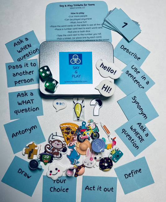Trinkets for Teens - Social Language Game - Speech Therapy Mini Objects - Speech and Smile